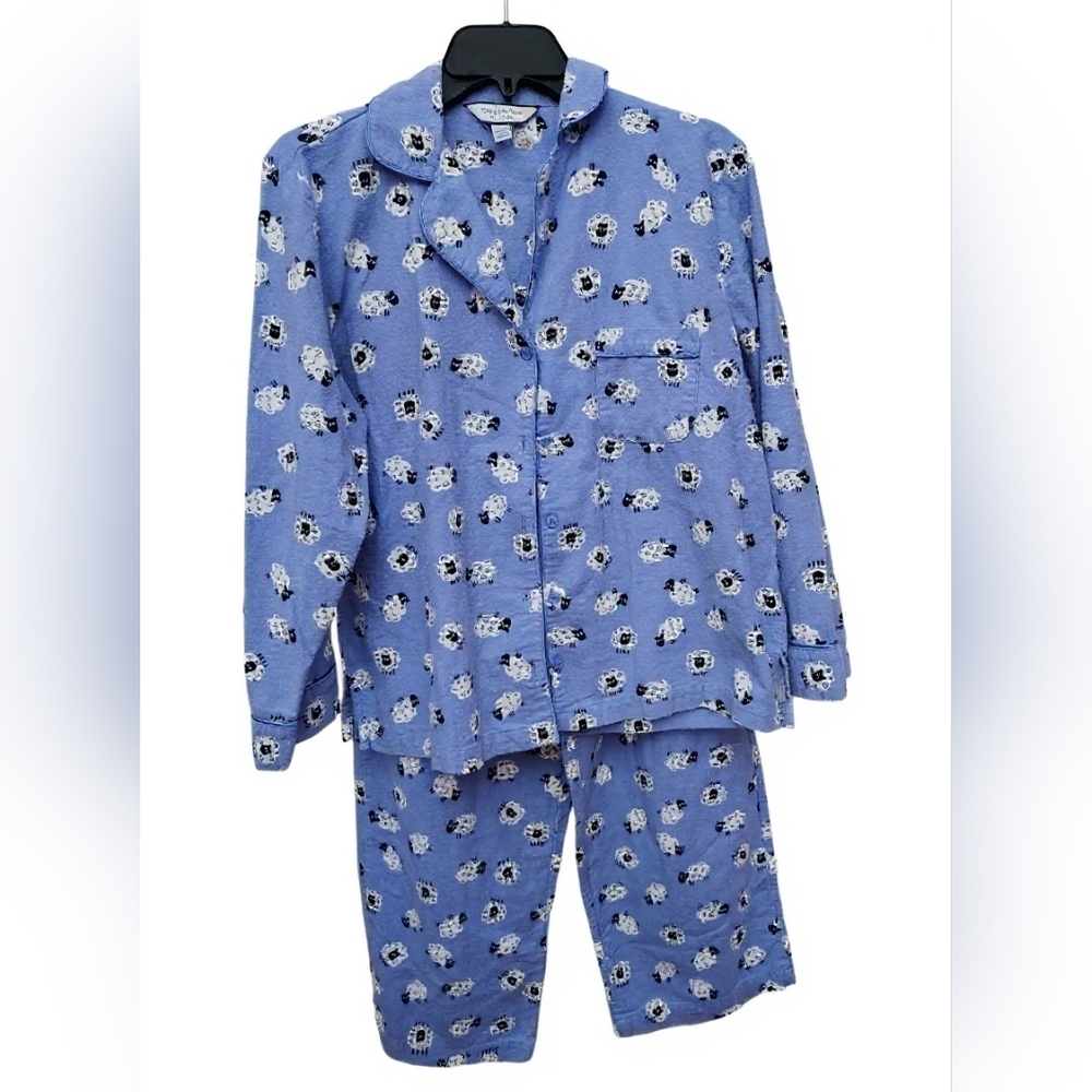 Charter Club Women's Pajama Set – with Cartoon Lamb Print, Button-Up (S)